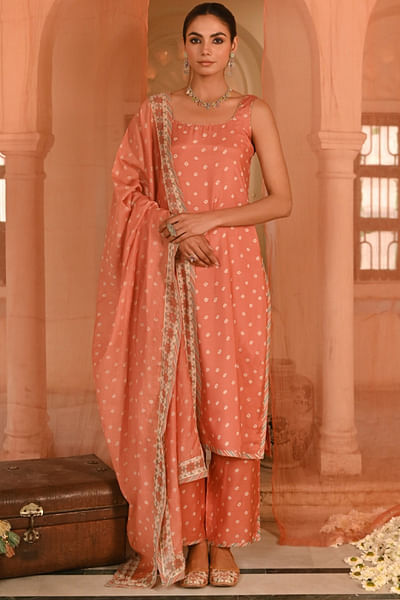 Orange bandhej printed kurta set