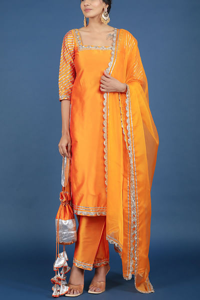 Orange embellished kurta set