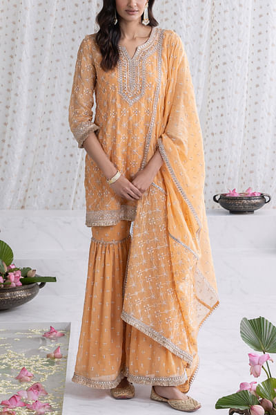 Orange embroidered gharara set
