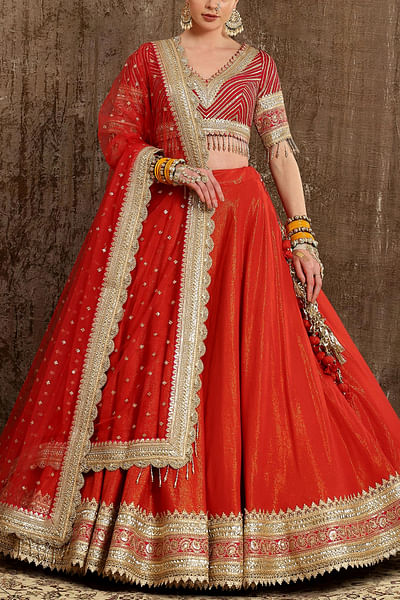 Orange embroidered lehenga set