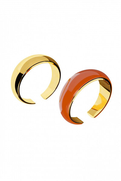 Orange enamel and gold snug earcuffs