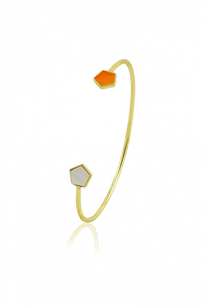 Orange enamel and pearl cuff bracelet