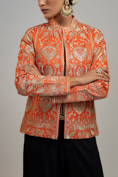 Orange floral embroidery jacket