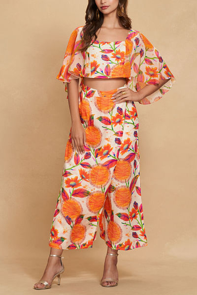 Orange floral print crop top