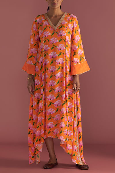 Orange floral print kaftan
