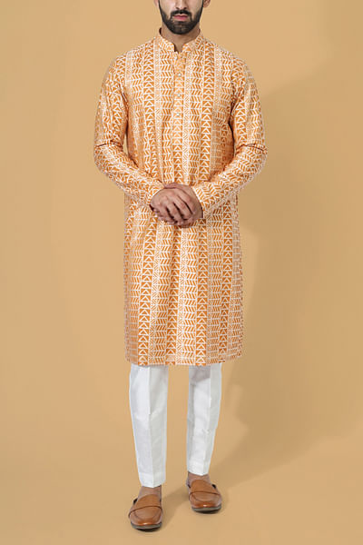 Orange geometric print kurta set