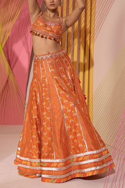 Orange gota embellished lehenga set