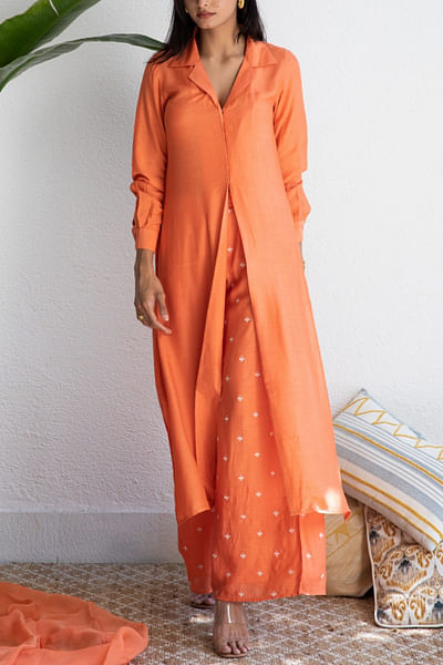 Orange muslin tunic set