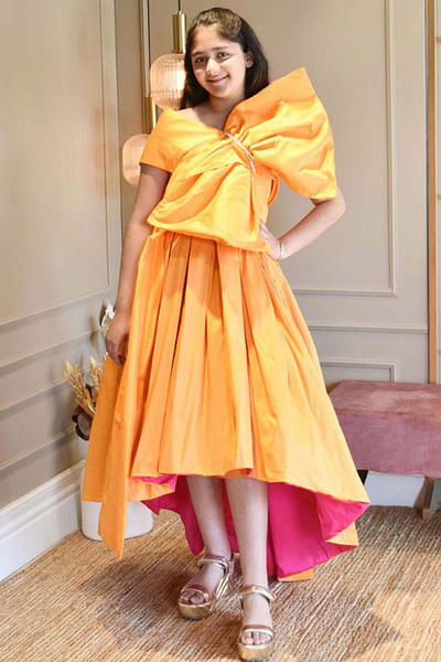 Orange off-shoulder gown