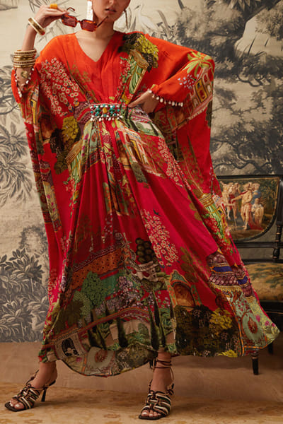 Orange printed kaftan