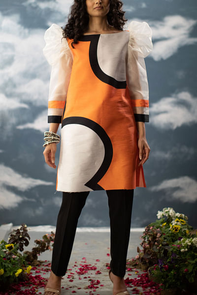 Orange printed kurta