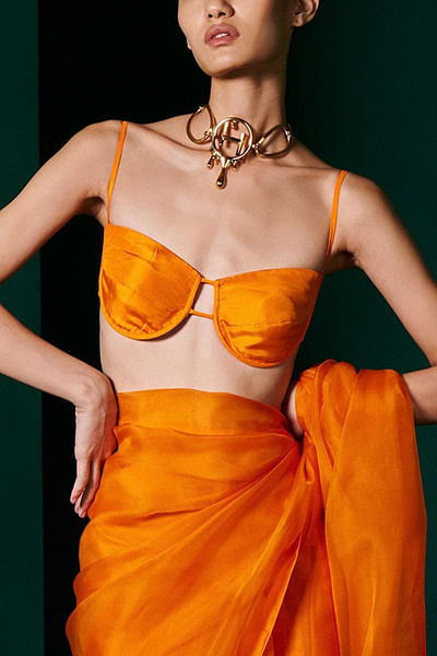 Orange silk bralette blouse