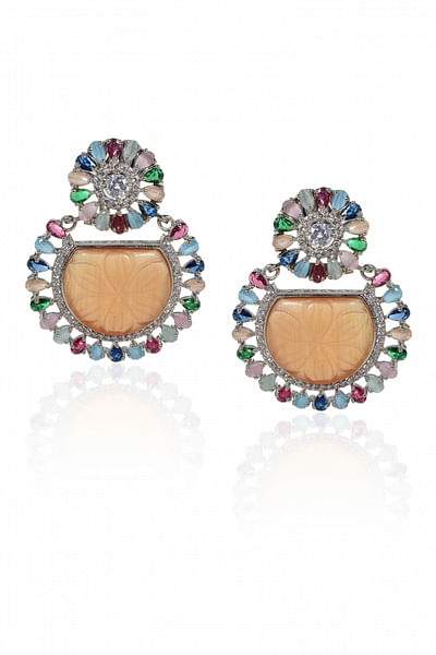 Orange stone embellished stud earrings