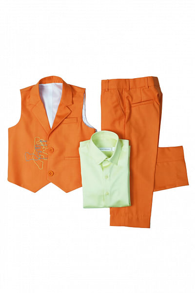 Orange super mario embroidery waistcoat set