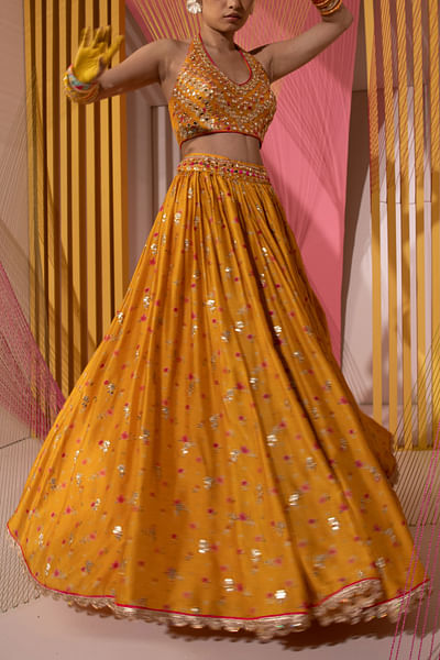 Orange zardozi embroidered lehenga set