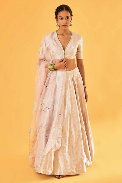 Ouda and mauve kaarchob embroidered lehenga set
