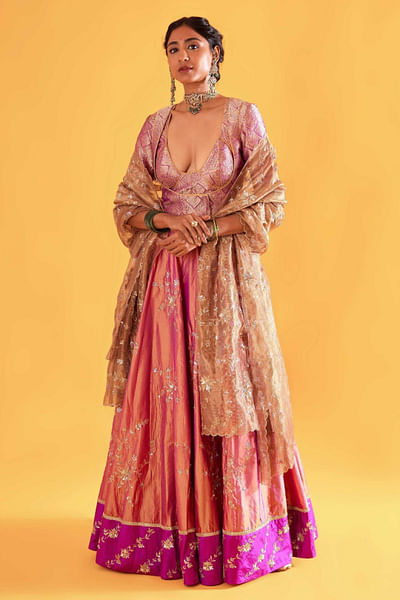 Ouda purple brocade lehenga set