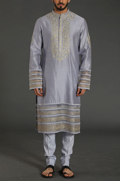 Pale blue aari embroidered kurta set