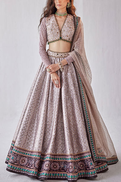 Pale mauve floral print lehenga set