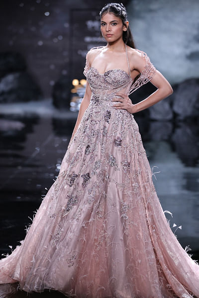 Pale pink crystal embroidery gown