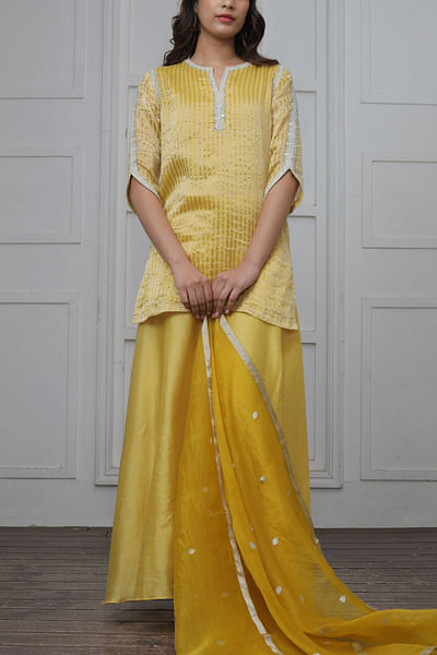 Pale yellow embroidered kurta set