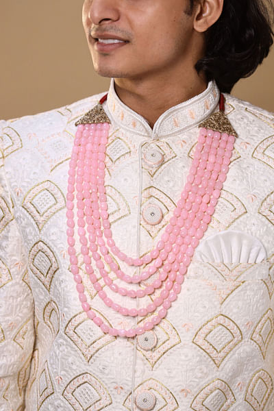Pastel pink bead 5 layered groom necklace