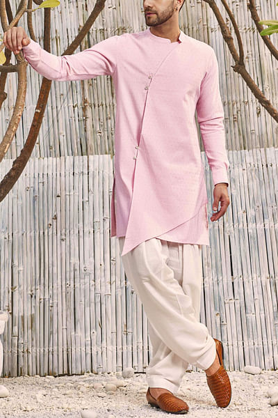 Pastel pink overlapping short kurta set