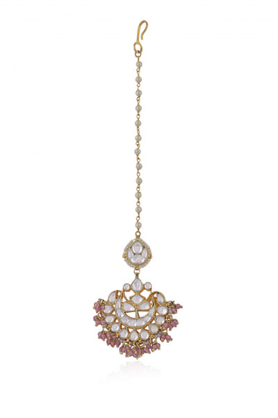 Riana Jewellery Pastel pink stone embellished maang tikka RJEMAY23D104