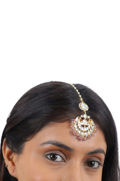 Riana Jewellery Pastel pink stone embellished maang tikka RJEMAY23D104