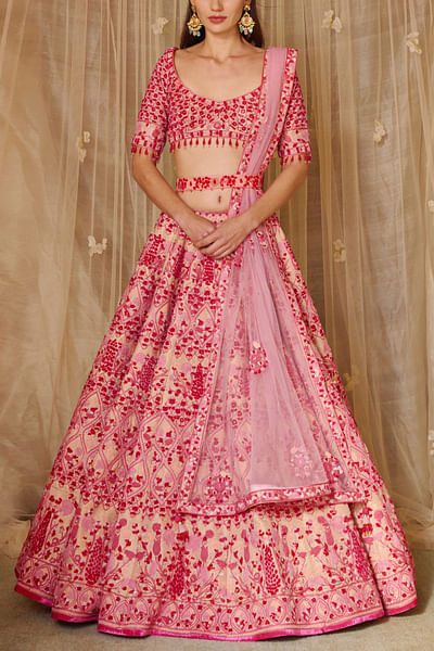 Peach and pink applique lehenga set