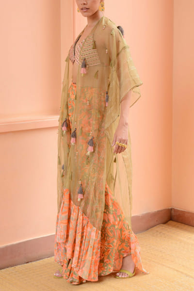 Peach and sage green floral print co-ord set