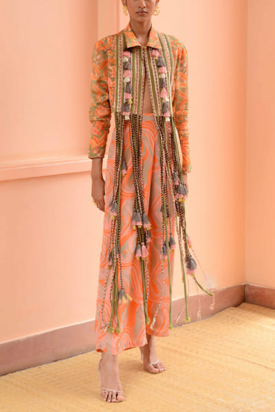 Peach and sage green floral print co-ords