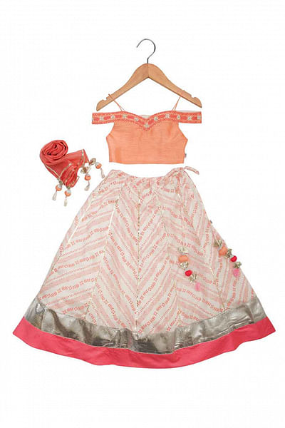 Peach chevron print lehenga set
