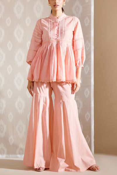 Peach crochet lace detail top