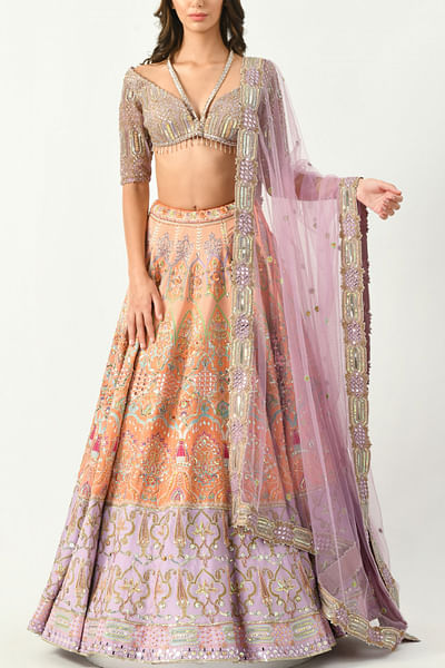 Peach embellished lehenga set