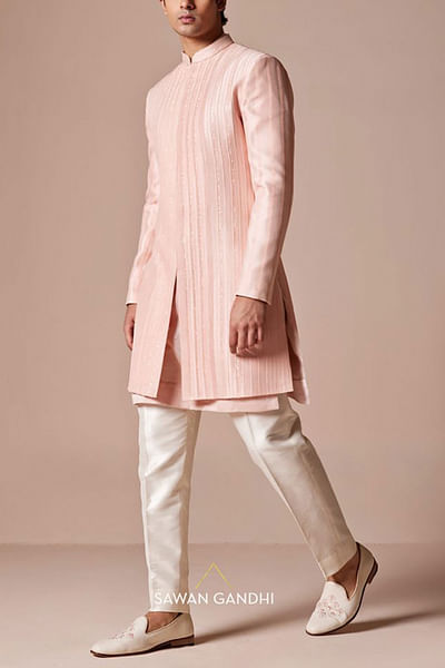 Peach embellished sherwani