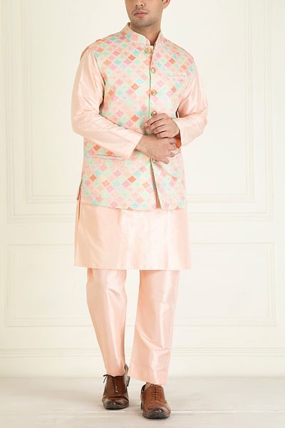 Peach embroidered bandi kurta set