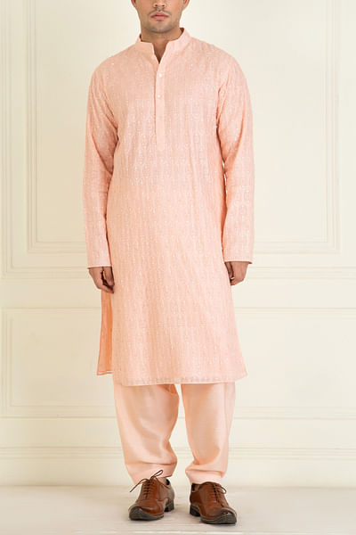 Peach embroidered kurta set