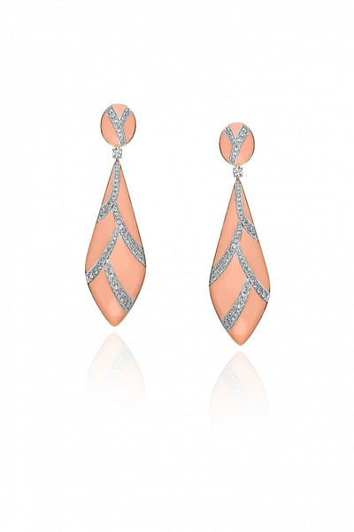 Peach enamel and diamond earrings