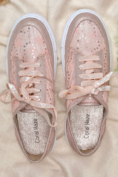 Peach floral lace sneakers