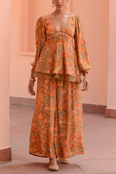 Peach floral print co-ords