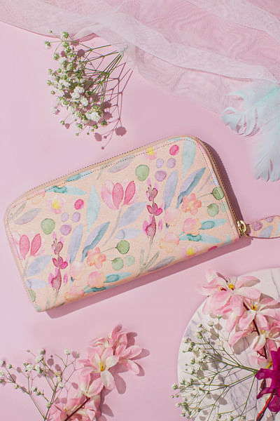 Peach floral printed wallet
