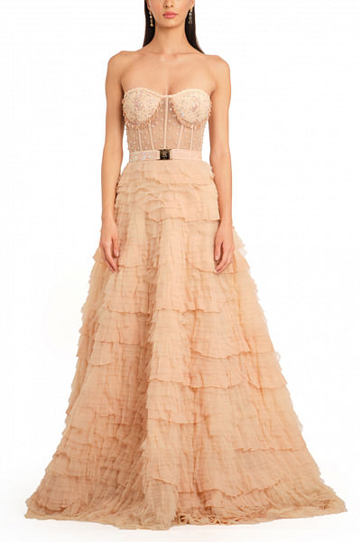 Peach frill detailed gown