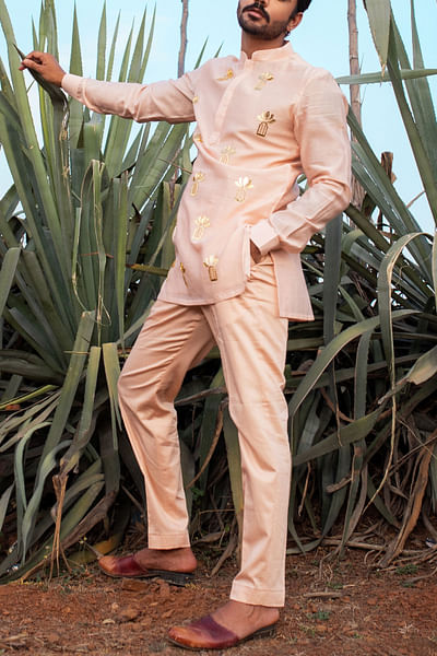 Peach motif embroidery short kurta set