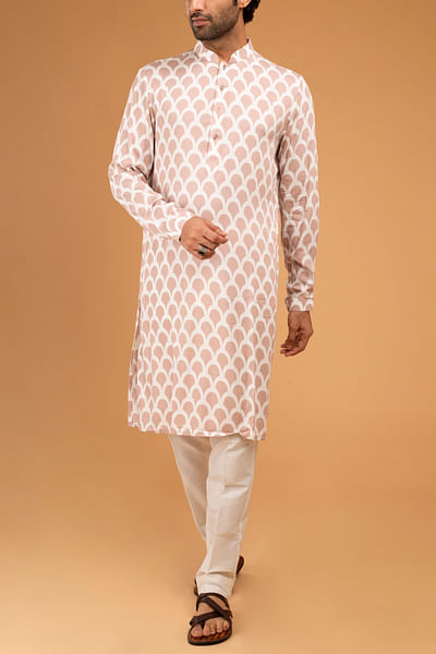 Peach ogee print kurta set