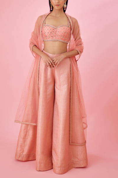 Shyam Narayan Prasad Peach pink brocade sharara set SNPMAR202321