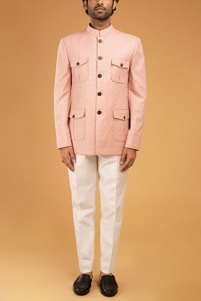 Peach pocket detailed bandhgala set