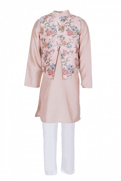 Peach printed jacket and kurta set