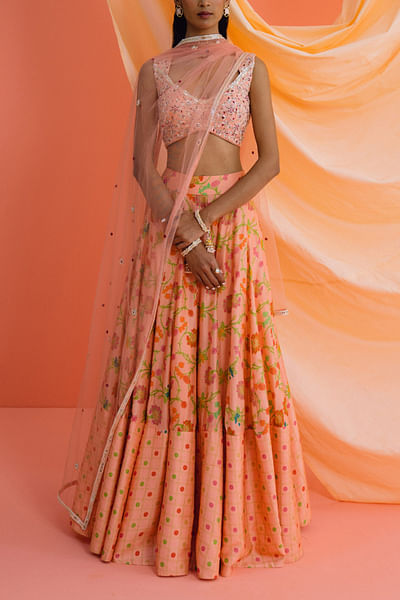 Peach printed lehenga set