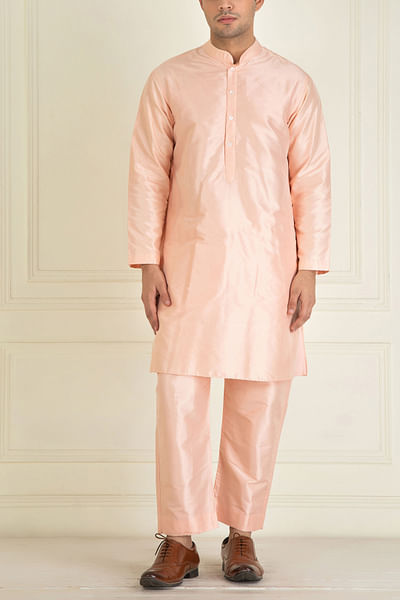 Peach pure silk kurta set